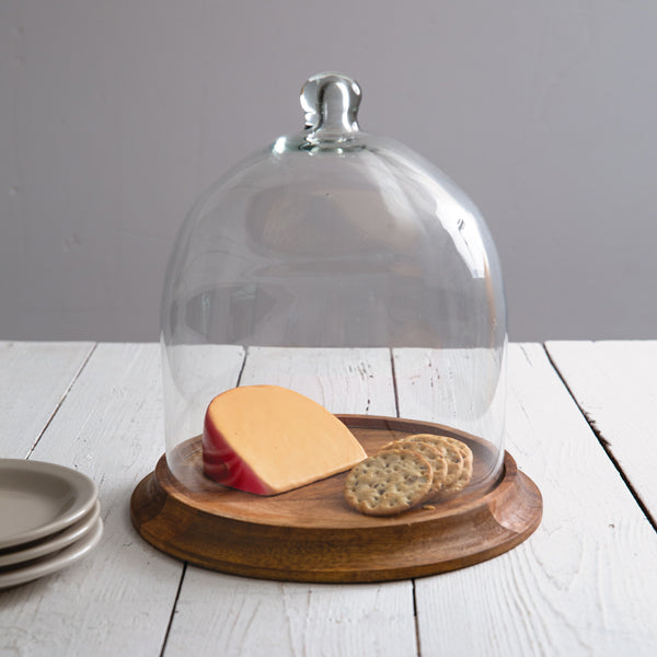 Glass Bell Shaped Cloche with Wood Base - Bombay Mercantile