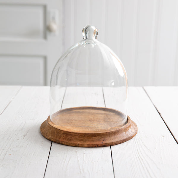 Glass Bell Shaped Cloche with Wood Base - Bombay Mercantile