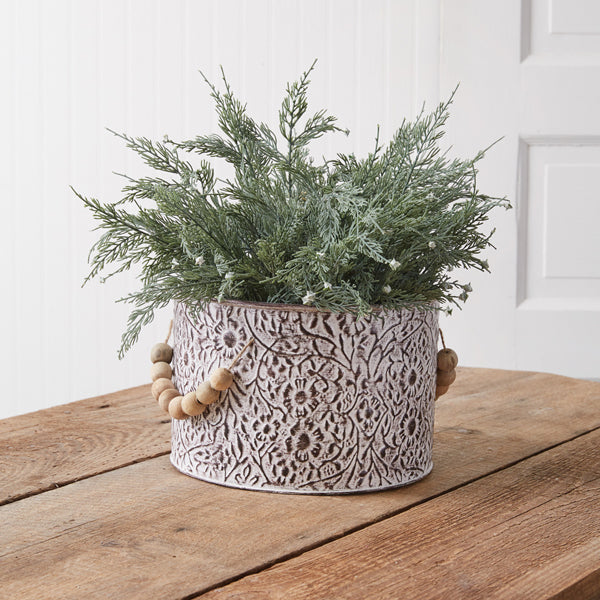 Wildflowers Stamped Metal Bucket with Wood Bead Handles - Bombay Mercantile