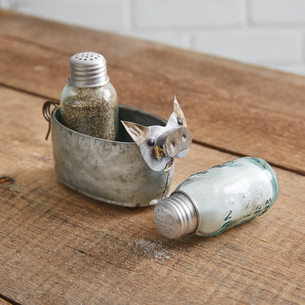 Galvanized Pig Salt and Pepper Caddy - Bombay Mercantile
