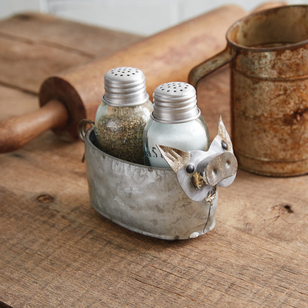Galvanized Pig Salt and Pepper Caddy - Bombay Mercantile