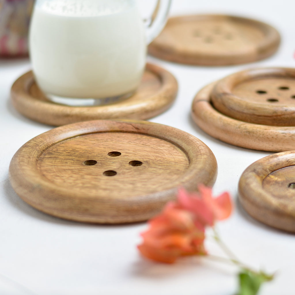 Wooden Button Coaster (Set of six) - Bombay Mercantile