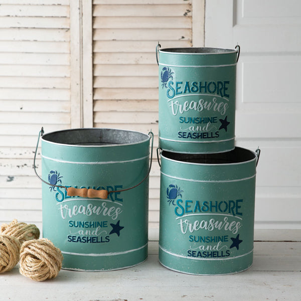 Seashore Treasures Galvanized Buckets, Set of 3 - The Nifty Decor