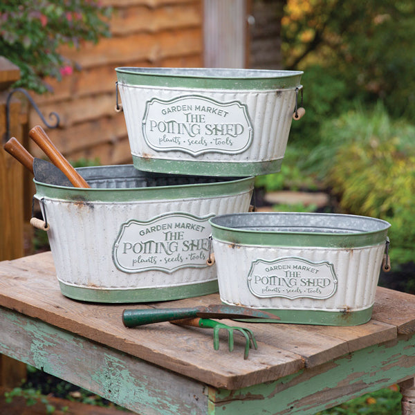 Rustic Potting Shed Buckets, Set of 3 - The Nifty Decor