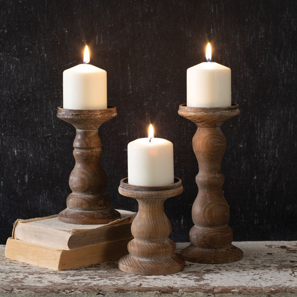 Wooden Pillar Candle Holders, Set of 3 - The Nifty Decor