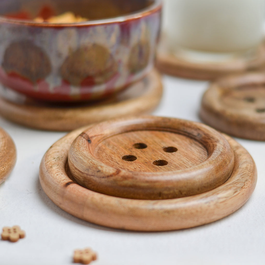 Wooden Button Coaster (Set of six) - Bombay Mercantile