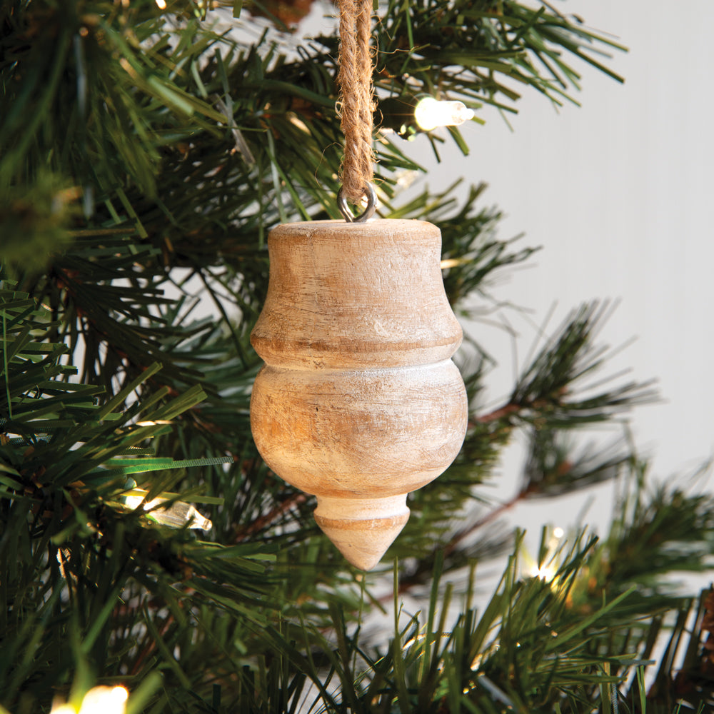 Set of Two Wood Top Ornaments - Bombay Mercantile
