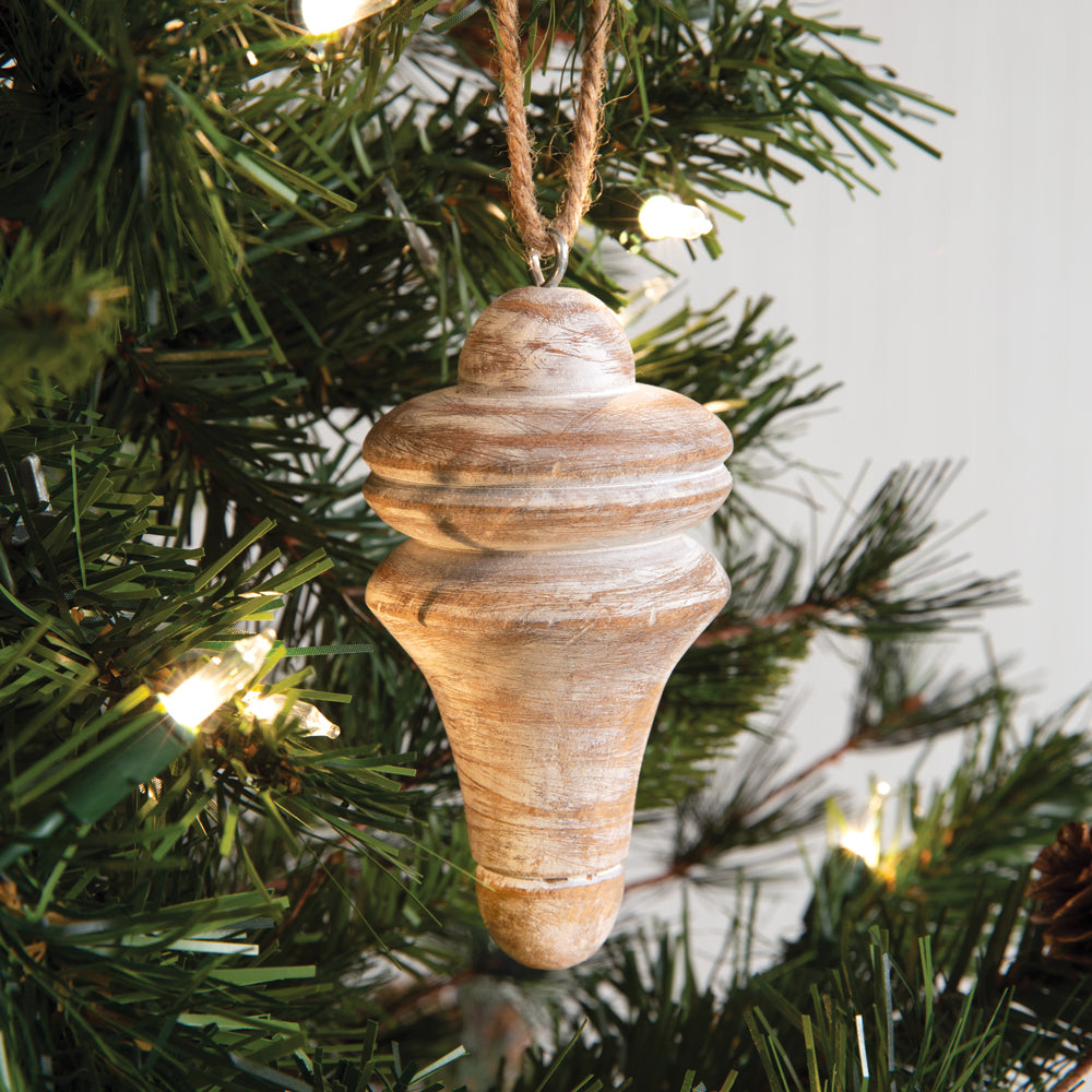 Set of Two Wood Top Ornaments - Bombay Mercantile