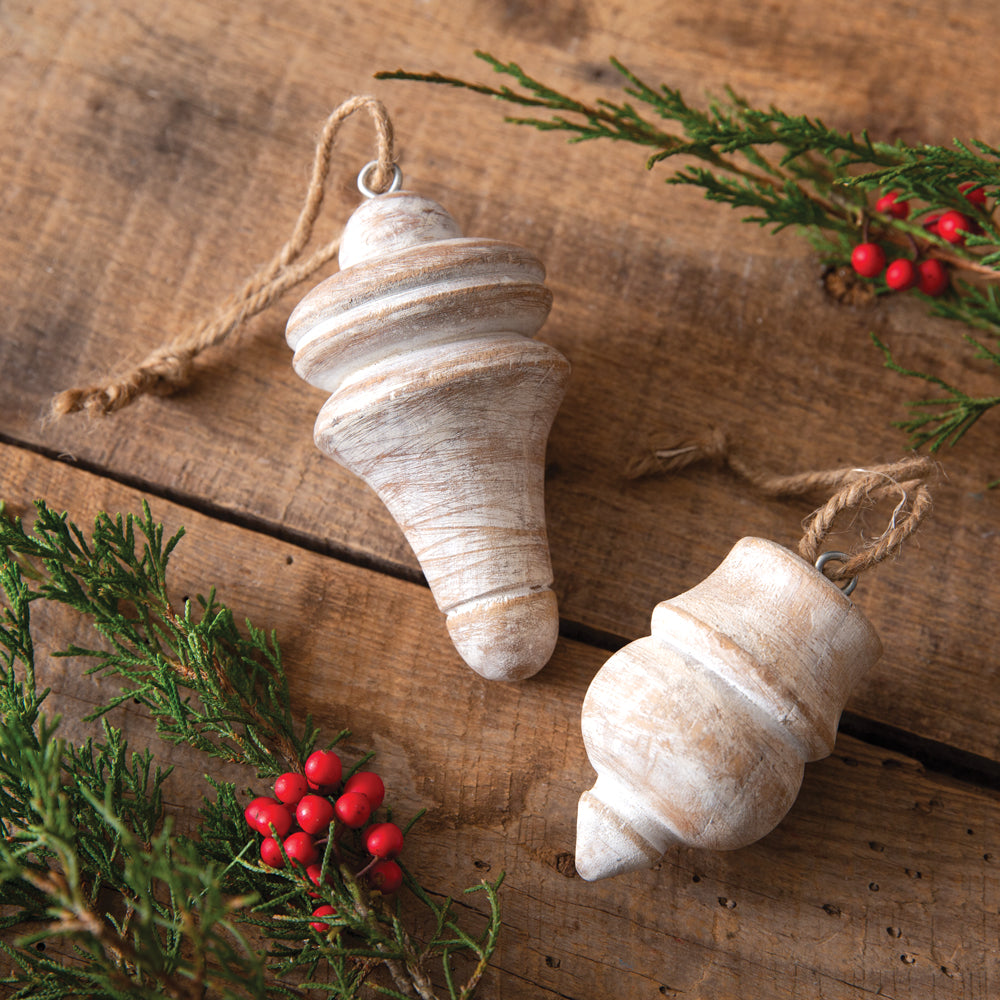 Set of Two Wood Top Ornaments - Bombay Mercantile
