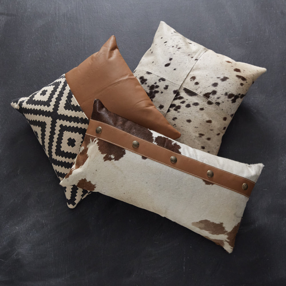 Cowhide and Leather Lumbar Pillow - Bombay Mercantile