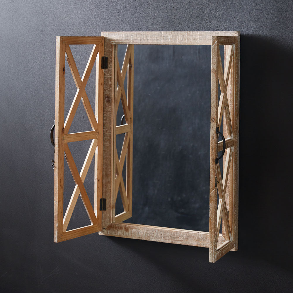 Window Shutter Mirror with Distressed Wood Frame - Bombay Mercantile