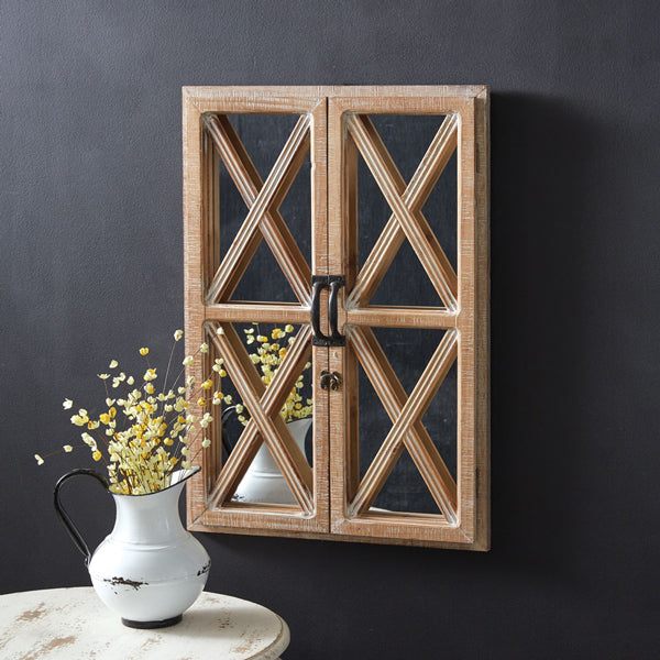 Window Shutter Mirror with Distressed Wood Frame - Bombay Mercantile