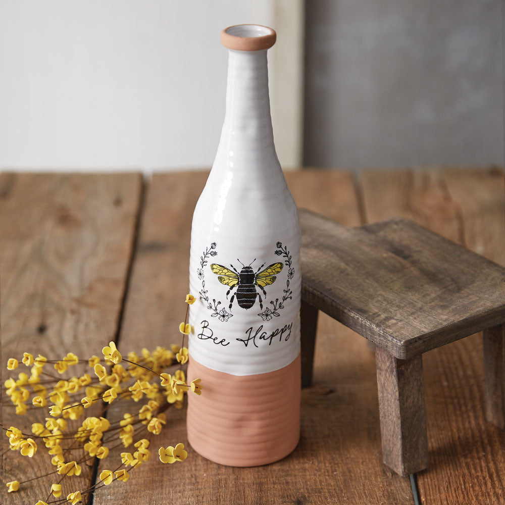 Large Bee Happy Vase - Bombay Mercantile