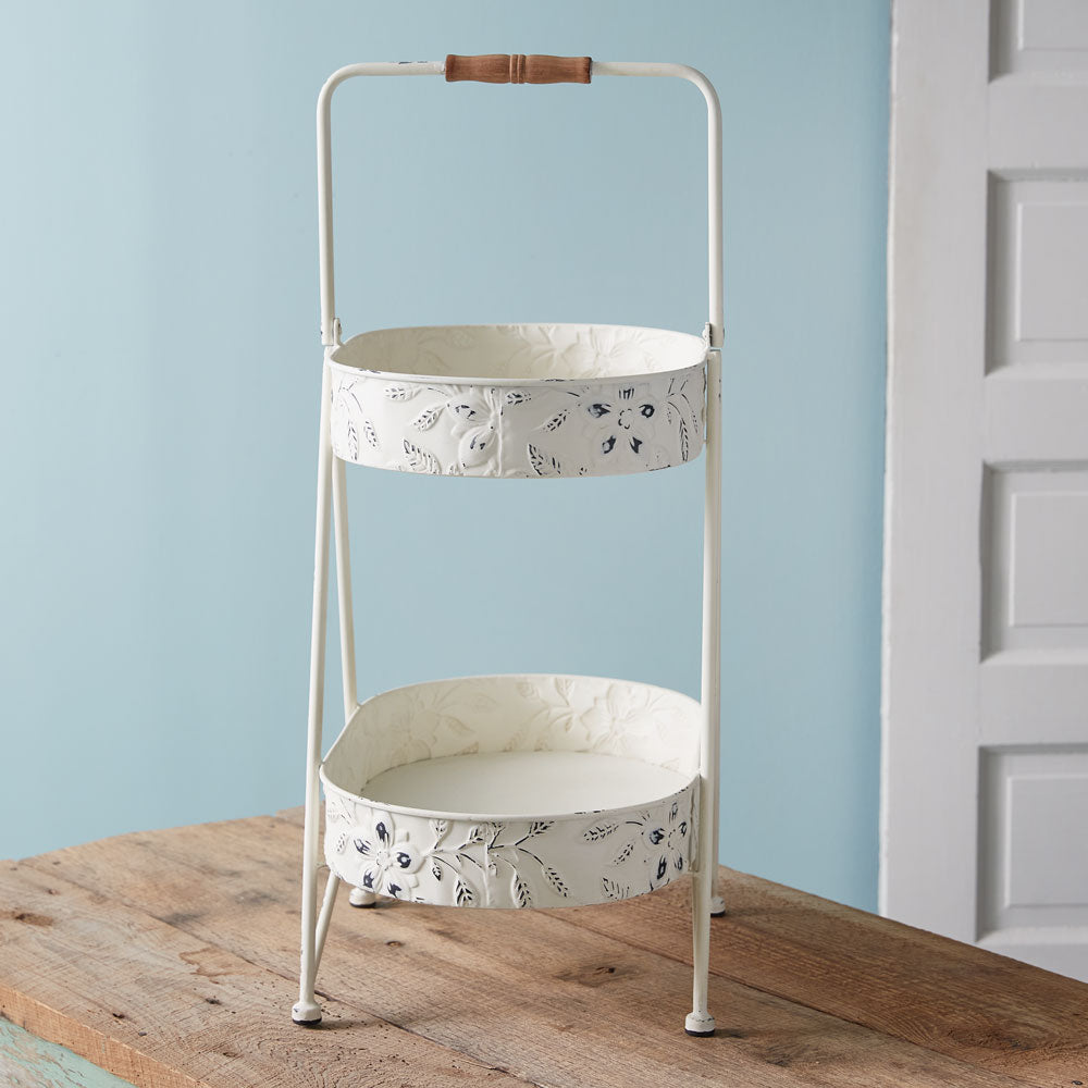 Flower Embossed Two-Tier Tray - Bombay Mercantile
