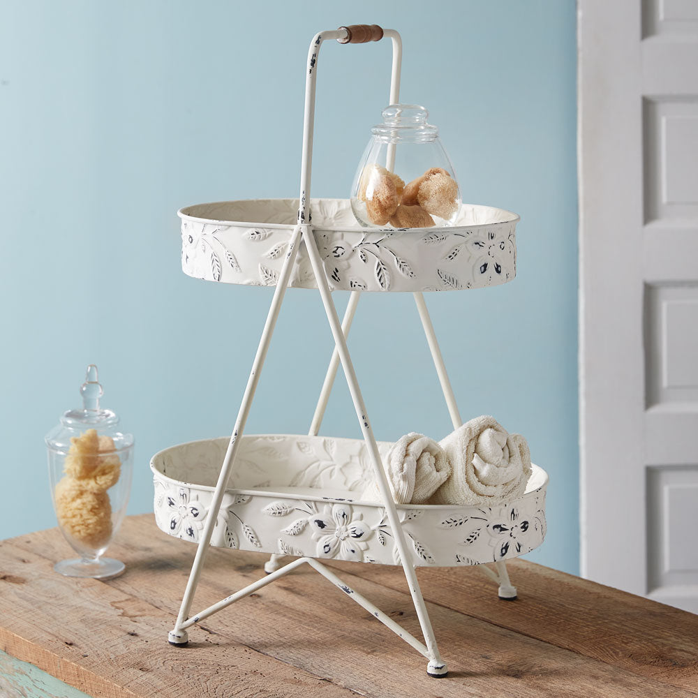 Flower Embossed Two-Tier Tray - Bombay Mercantile