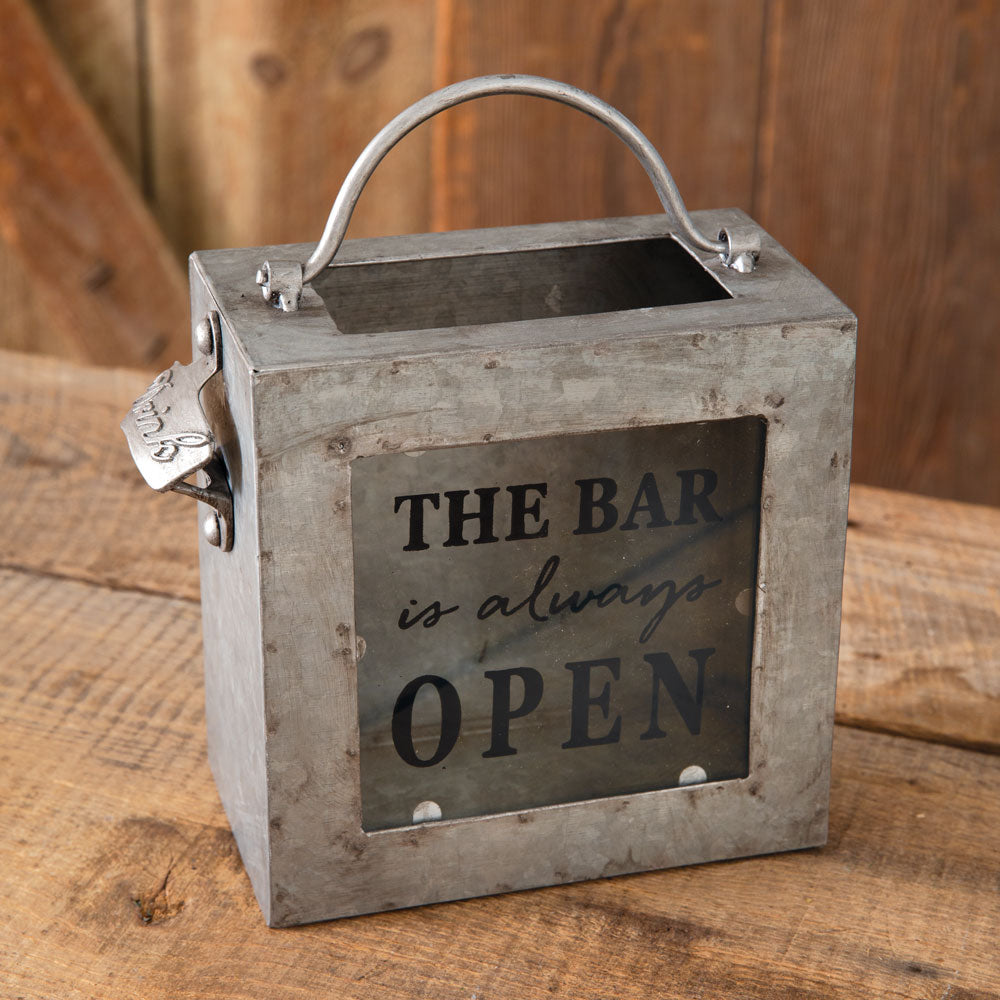 The Bar Is Always Open Galvanized Bottle Opener Bin - Bombay Mercantile