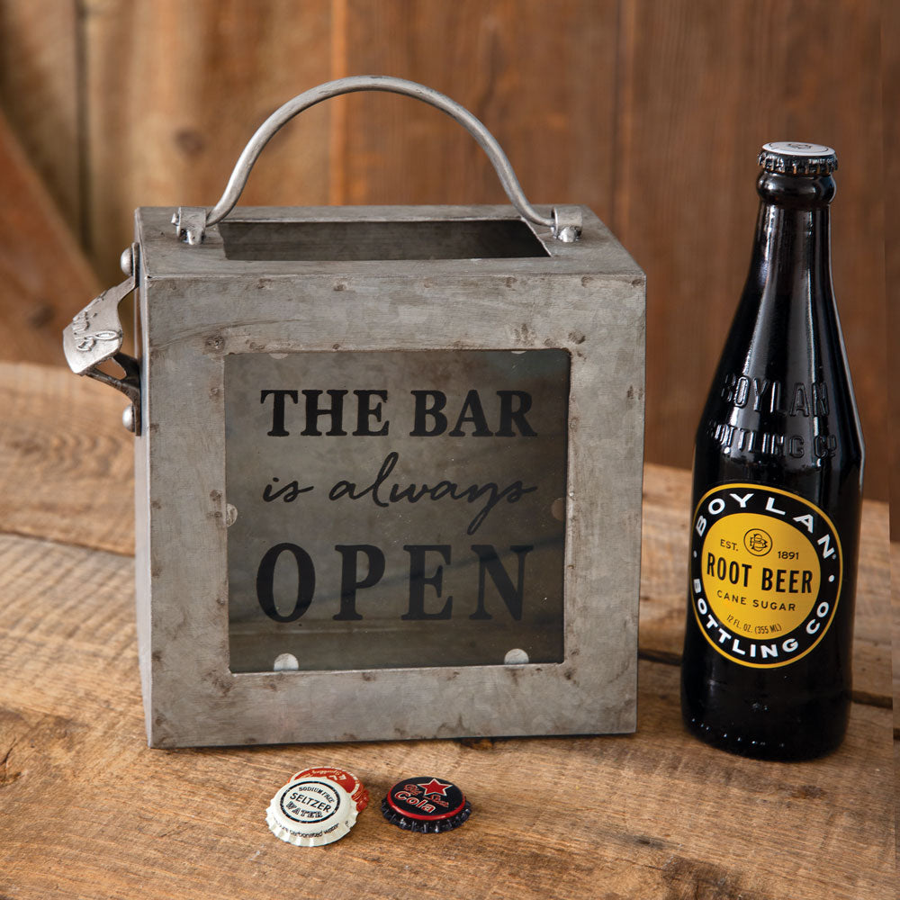 The Bar Is Always Open Galvanized Bottle Opener Bin - Bombay Mercantile