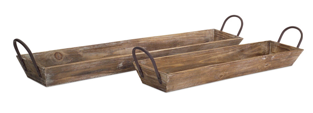 Natural Wood Tray w/Handles (Set of 2) - The Nifty Decor