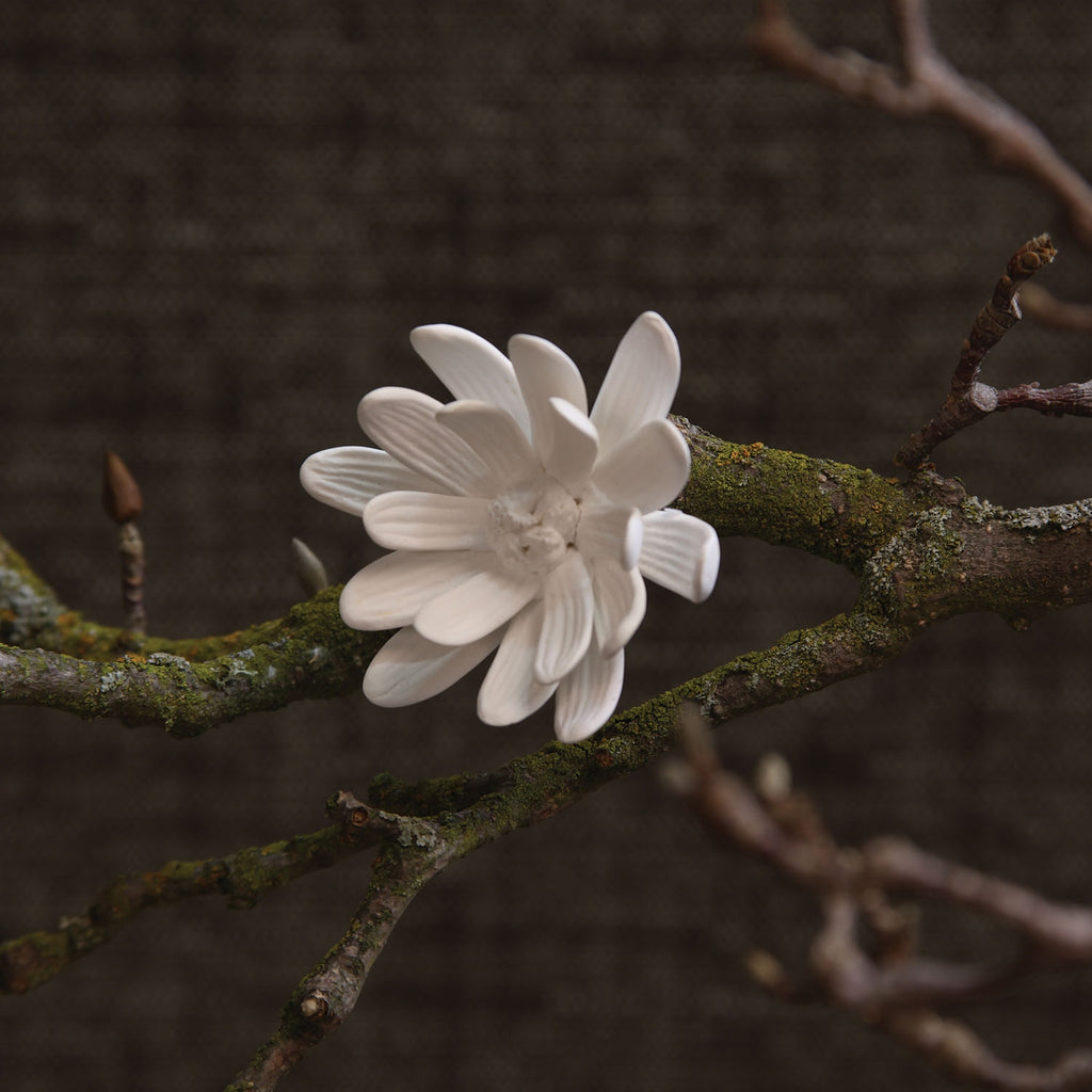 Bone China Curled Magnolia White Flower - Bombay Mercantile