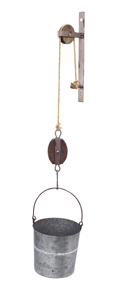 Brown tin Pulley with Bucket - The Nifty Decor