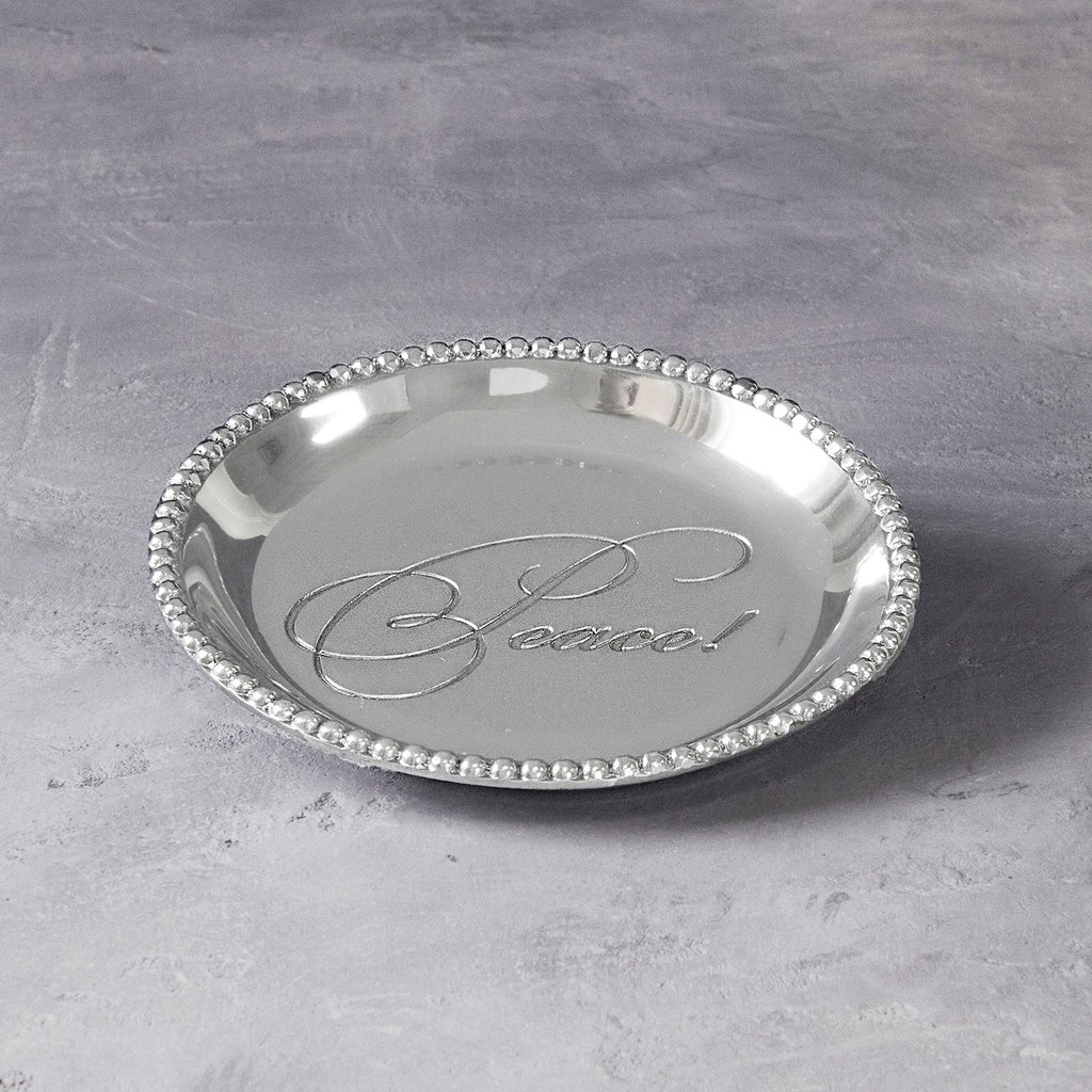 Organic Pearl Round Tray Engraved "Peace!" - The Nifty Decor