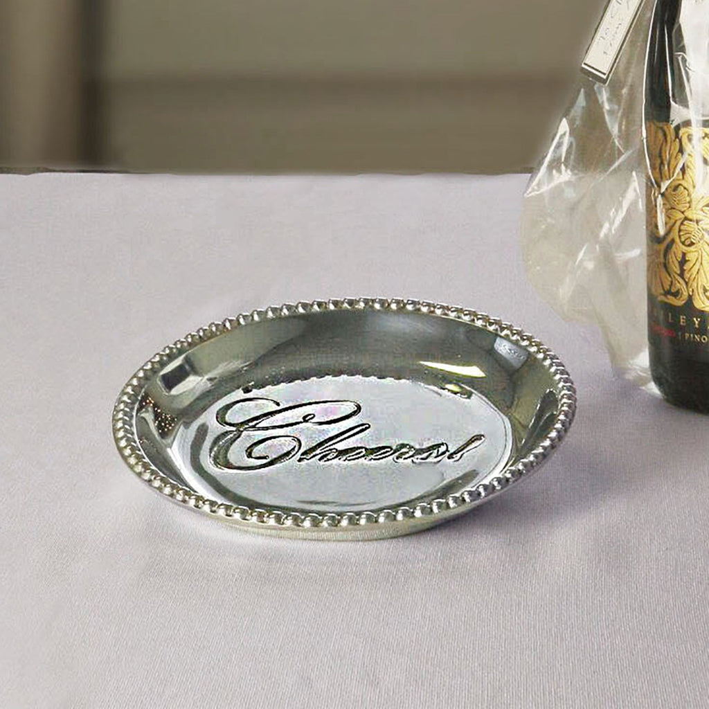 Pearl Round Wine Plate "Cheers!" - The Nifty Decor