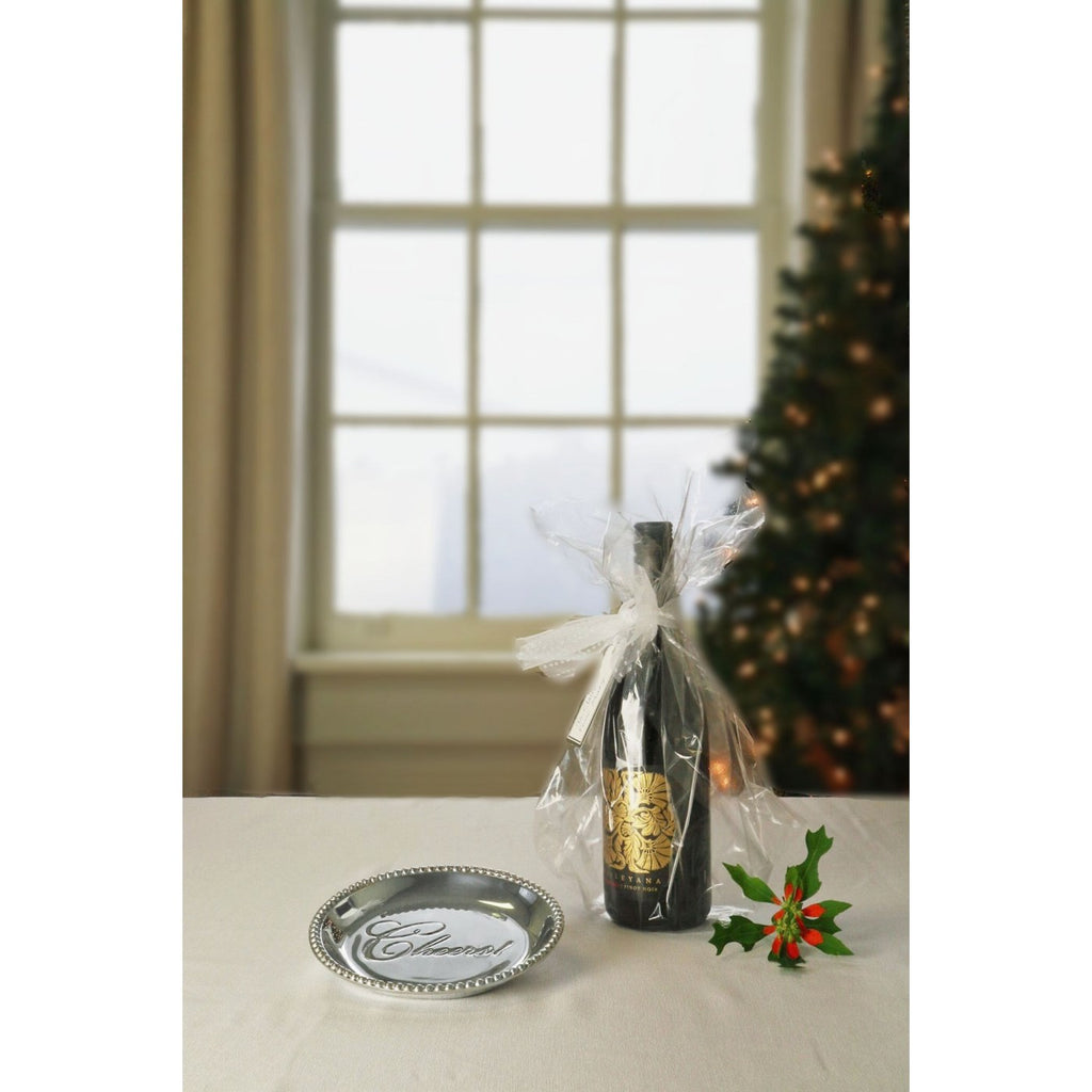 Pearl Round Wine Plate "Cheers!" - The Nifty Decor