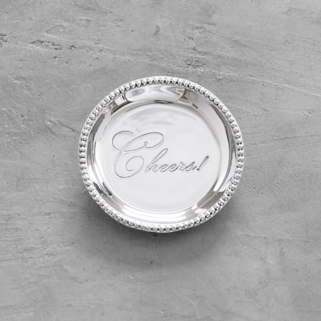 Pearl Round Wine Plate "Cheers!" - The Nifty Decor