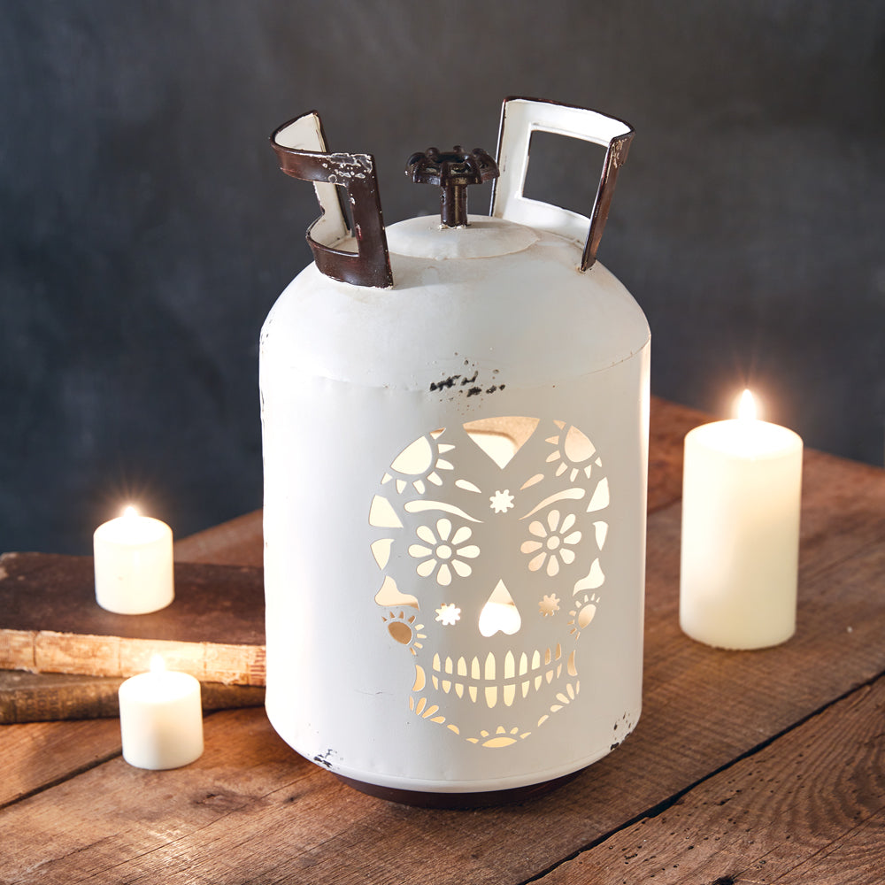 Propane Tank Sugar Skull Luminary - Bombay Mercantile