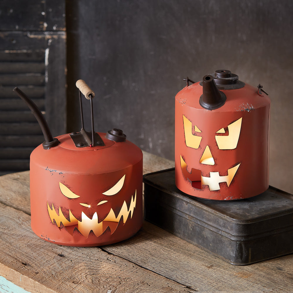 Carved Pumpkin Oil Can Luminary - Bombay Mercantile