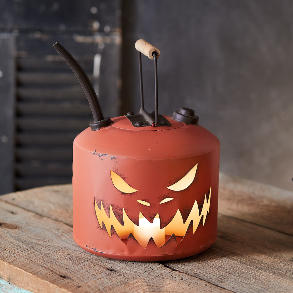 Carved Pumpkin Oil Can Luminary - Bombay Mercantile
