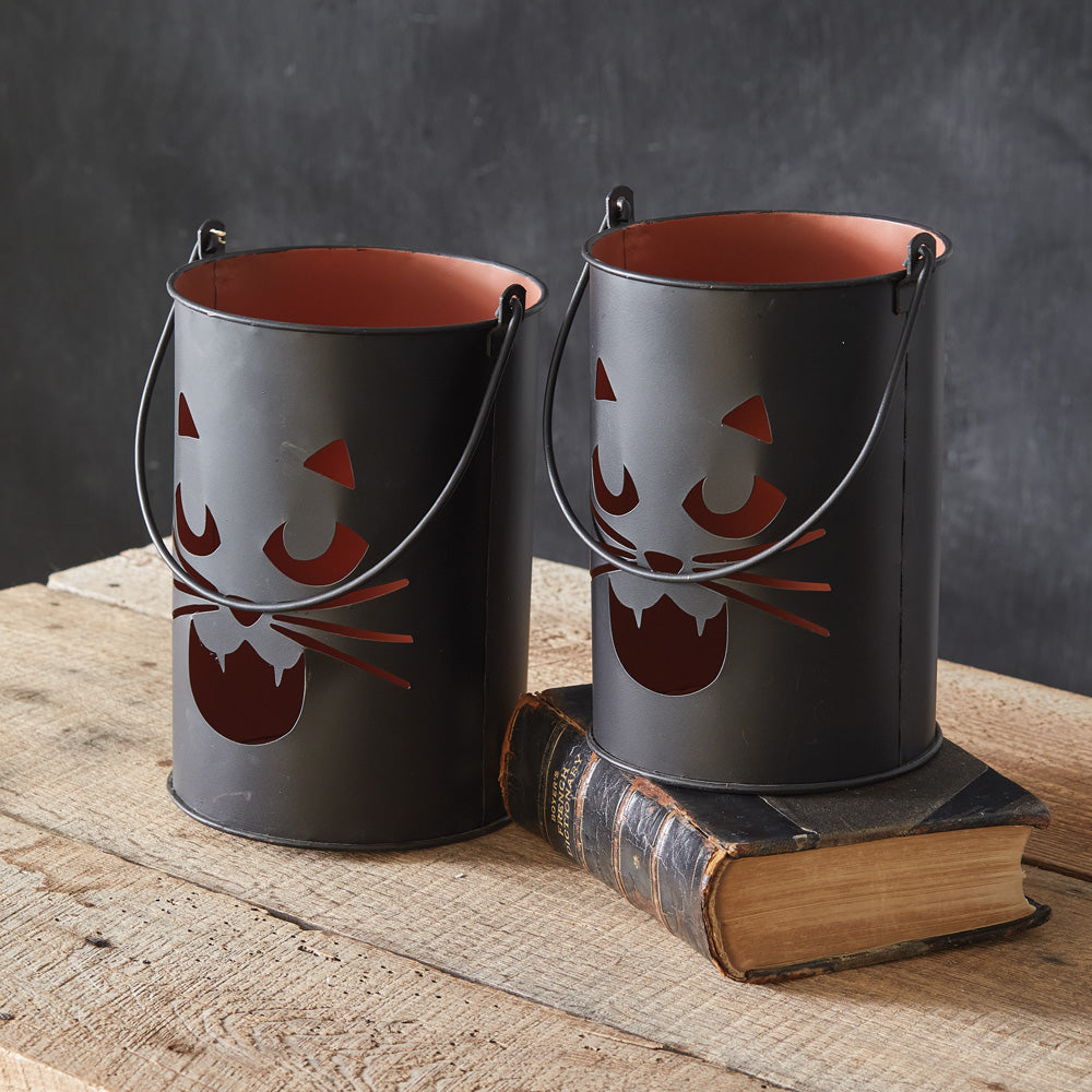 Set of Two Black Cat Bucket Luminaries - Bombay Mercantile
