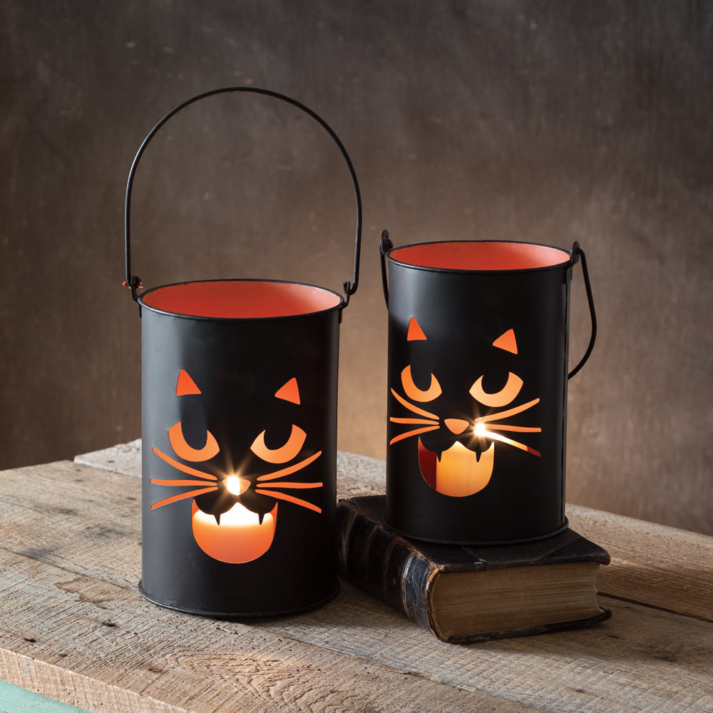 Set of Two Black Cat Bucket Luminaries - Bombay Mercantile