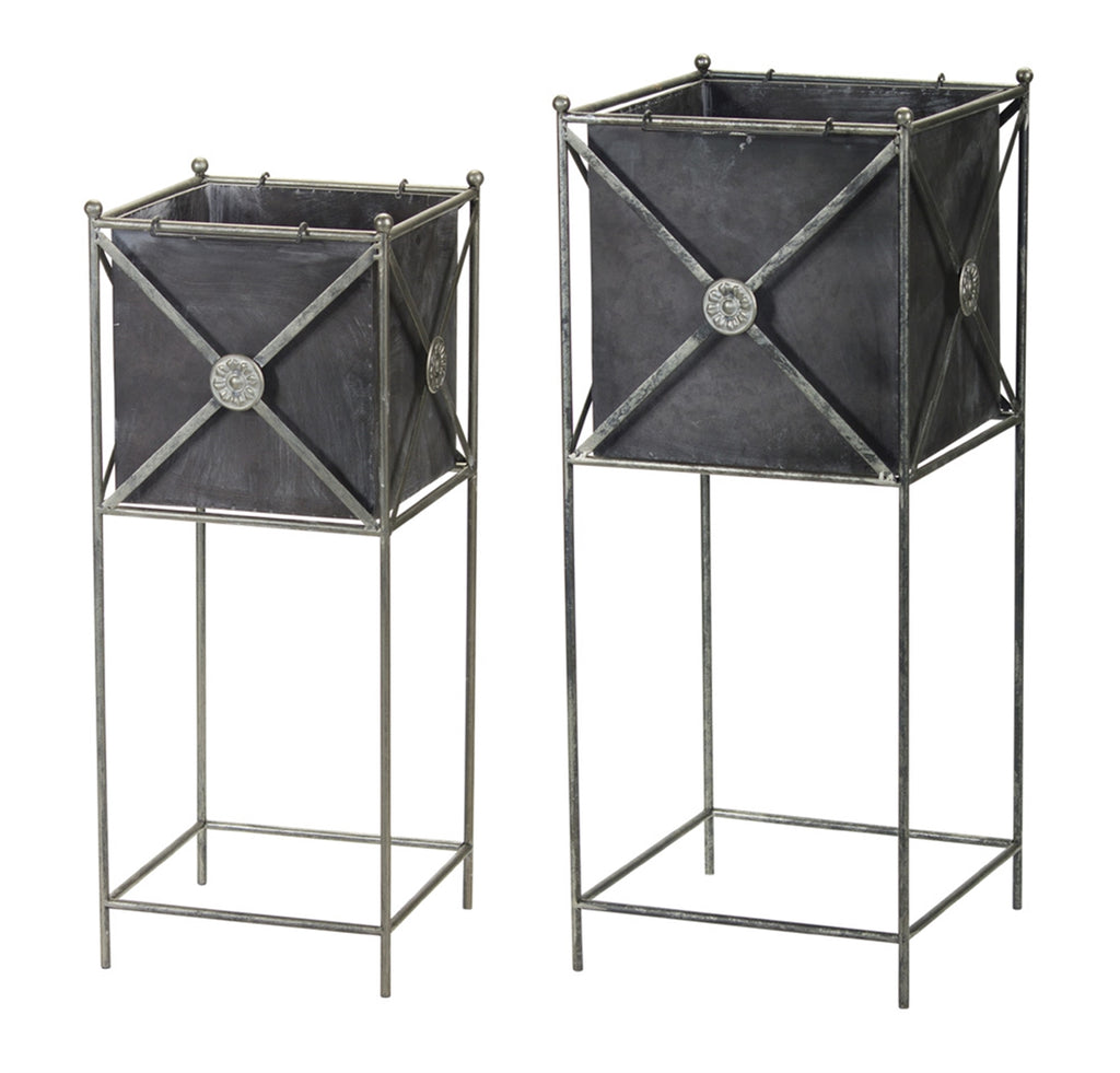 Metal Black Planter with stand, set of 2 - The Nifty Decor