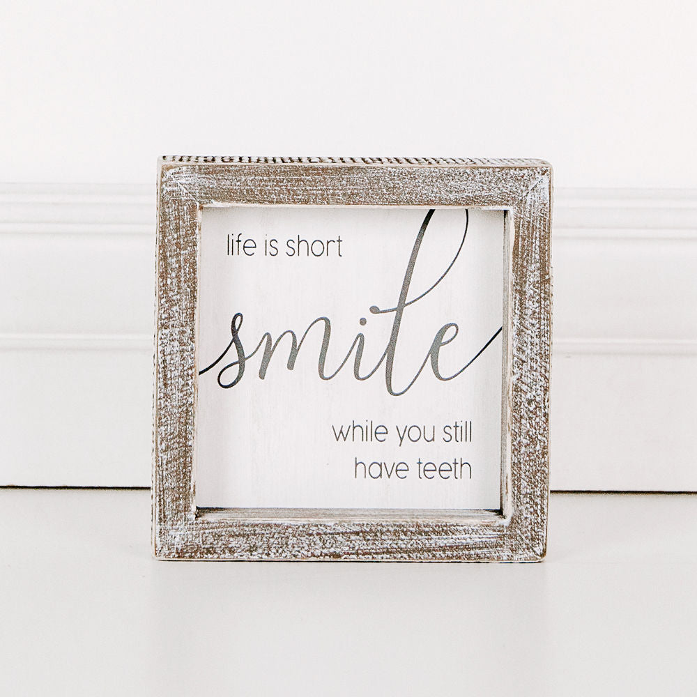 Wood framed sign (Life Is Short Smile While..) - The Nifty Decor
