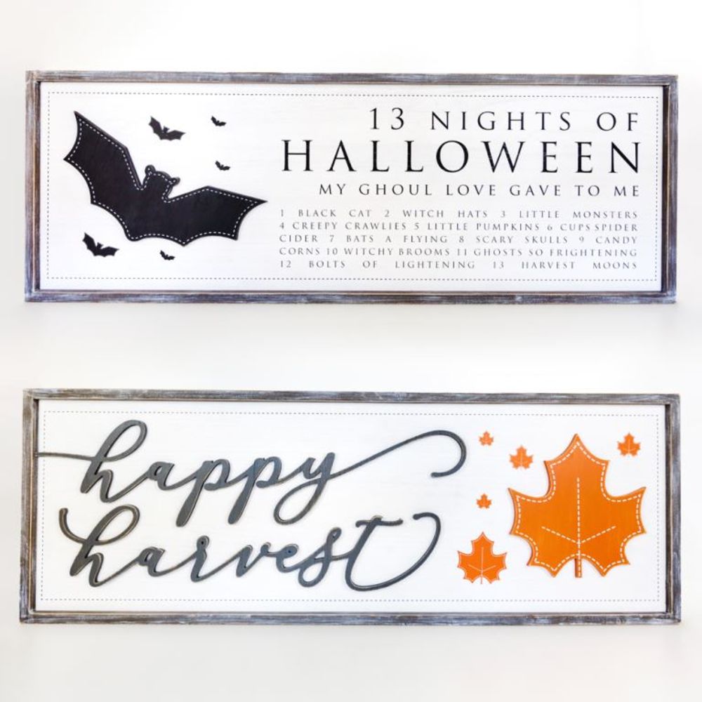 Reversible Wood Halloween and Harvest Sign - The Nifty Decor