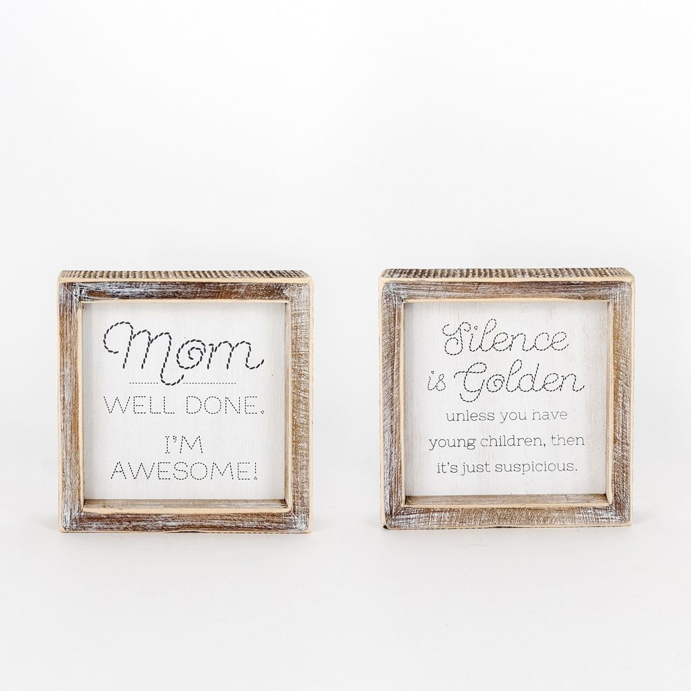 Reversible Wooden framed sign (SILENCE/MOM) - The Nifty Decor