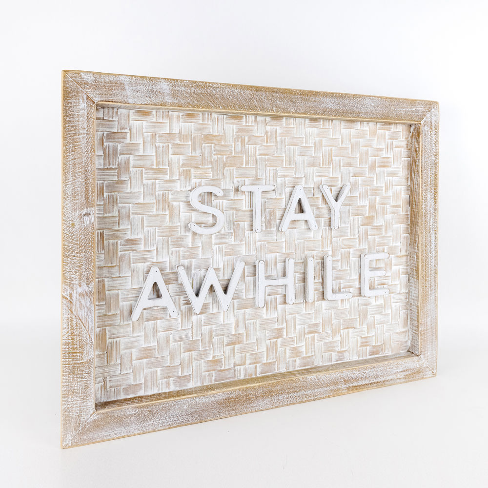 Bamboo wood framed sign (STAY AWHILE) - The Nifty Decor
