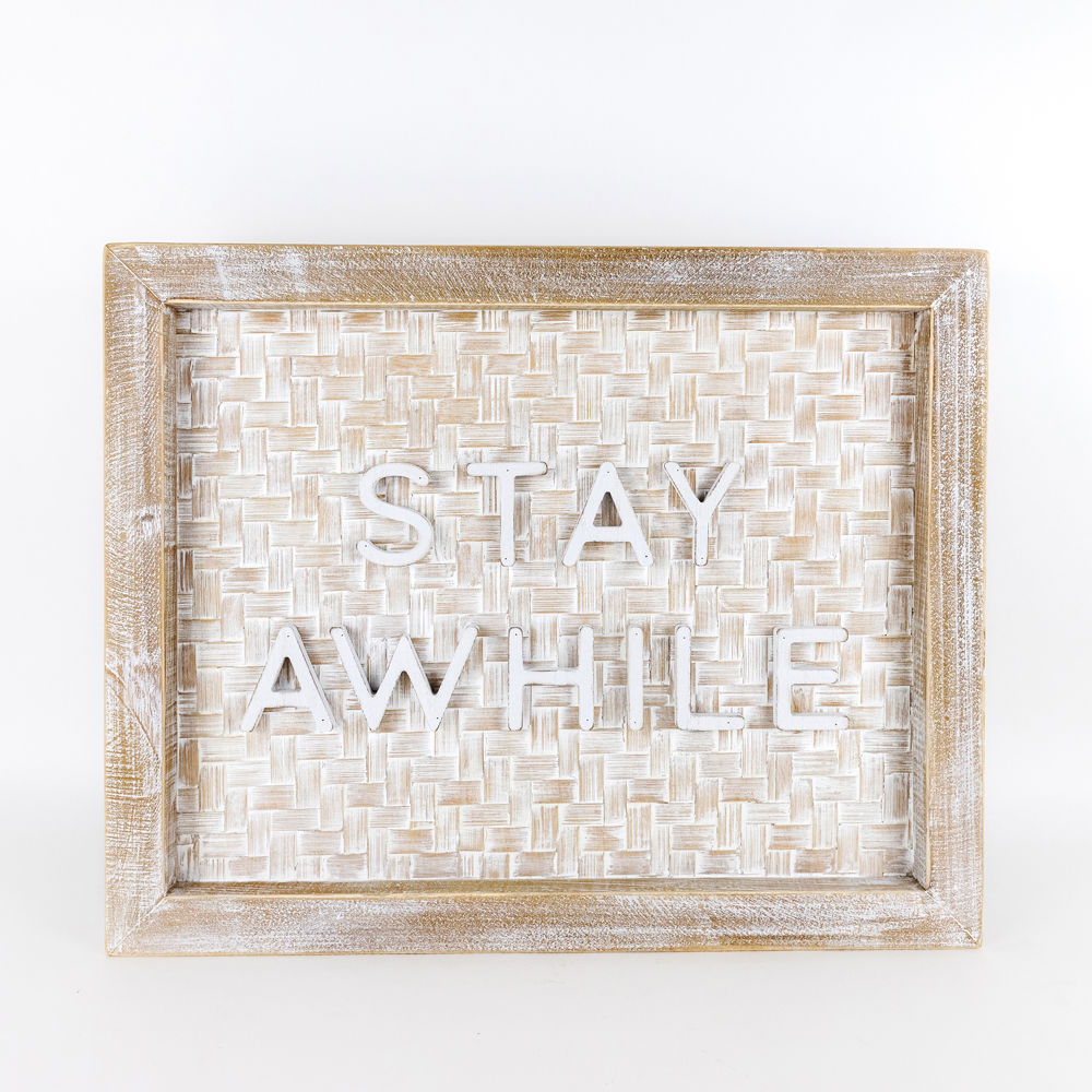 Bamboo wood framed sign (STAY AWHILE) - The Nifty Decor