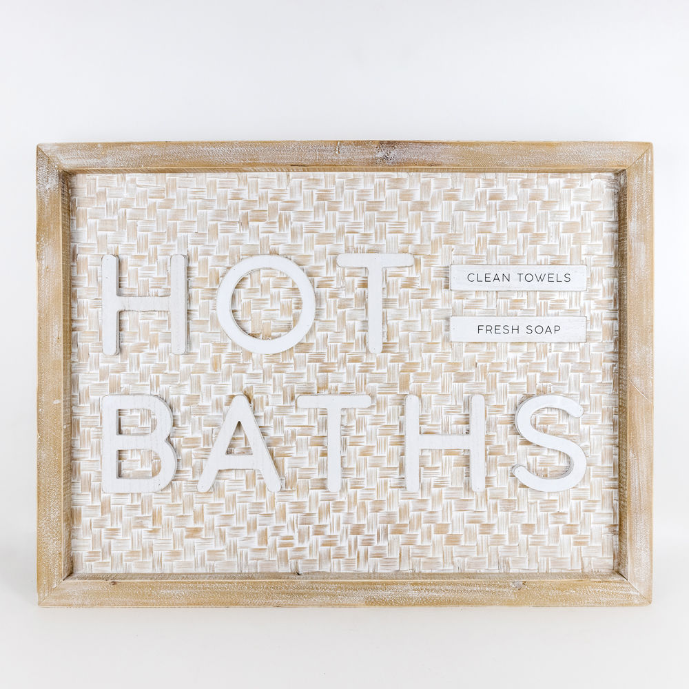 Bamboo wood framed sign (HOT BATHS) - The Nifty Decor
