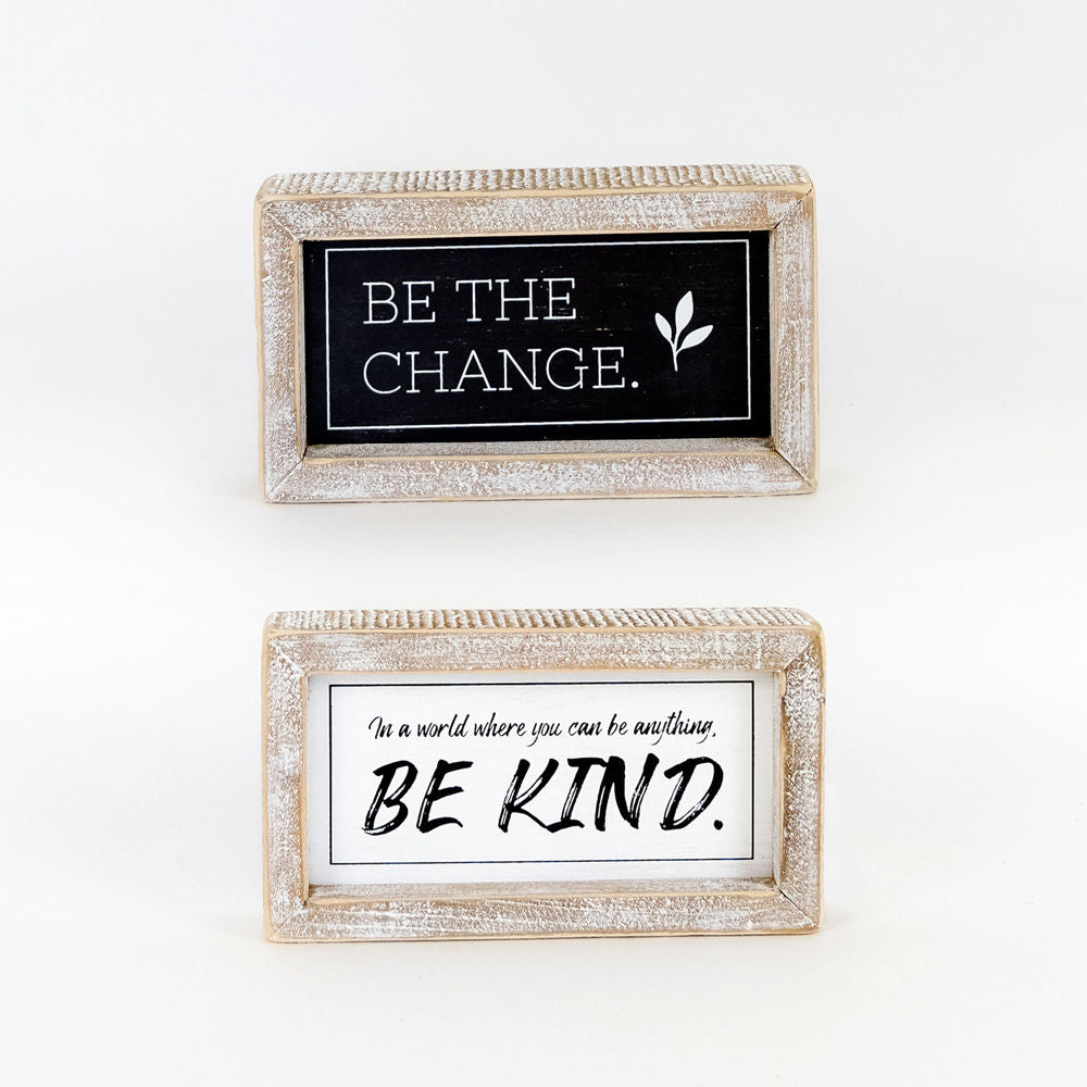 Reversible wood framed sign(CHANGE/ KIND) - The Nifty Decor