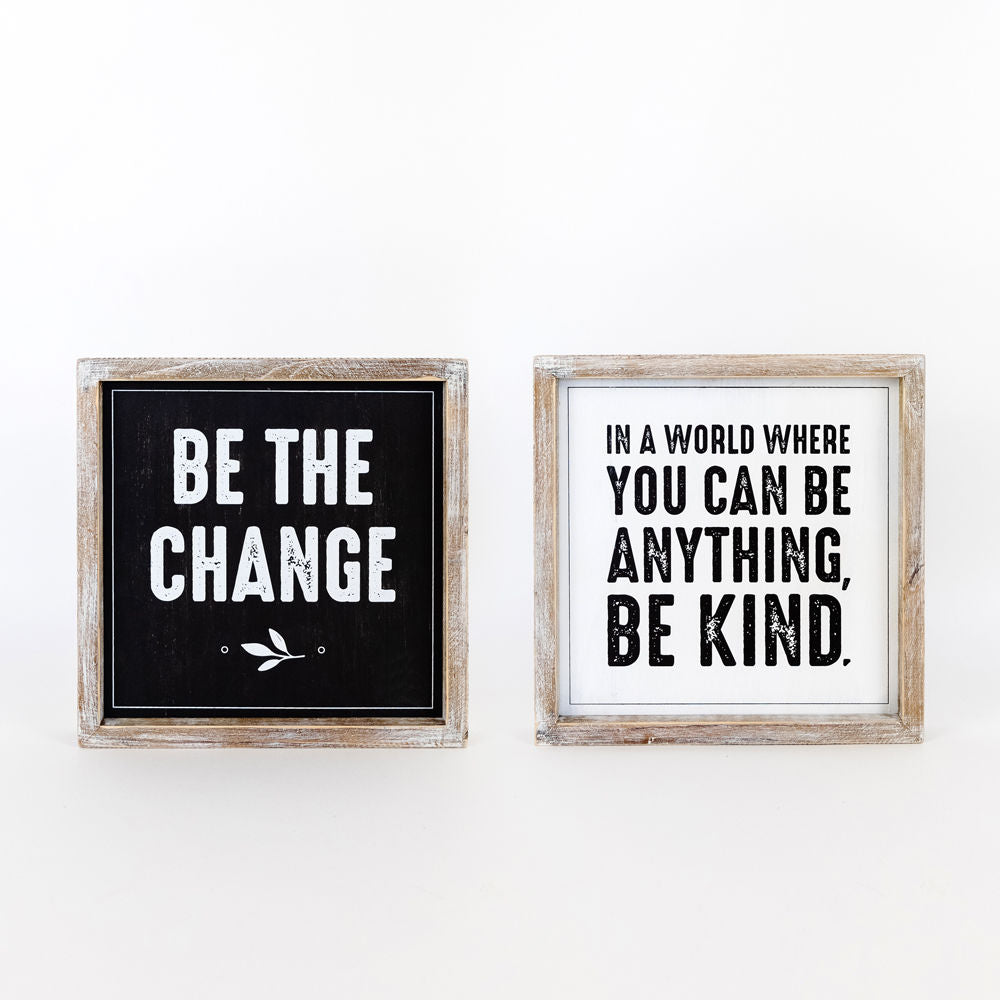 Reversible Wood Framed Sign (CHANGE/ KIND) - The Nifty Decor