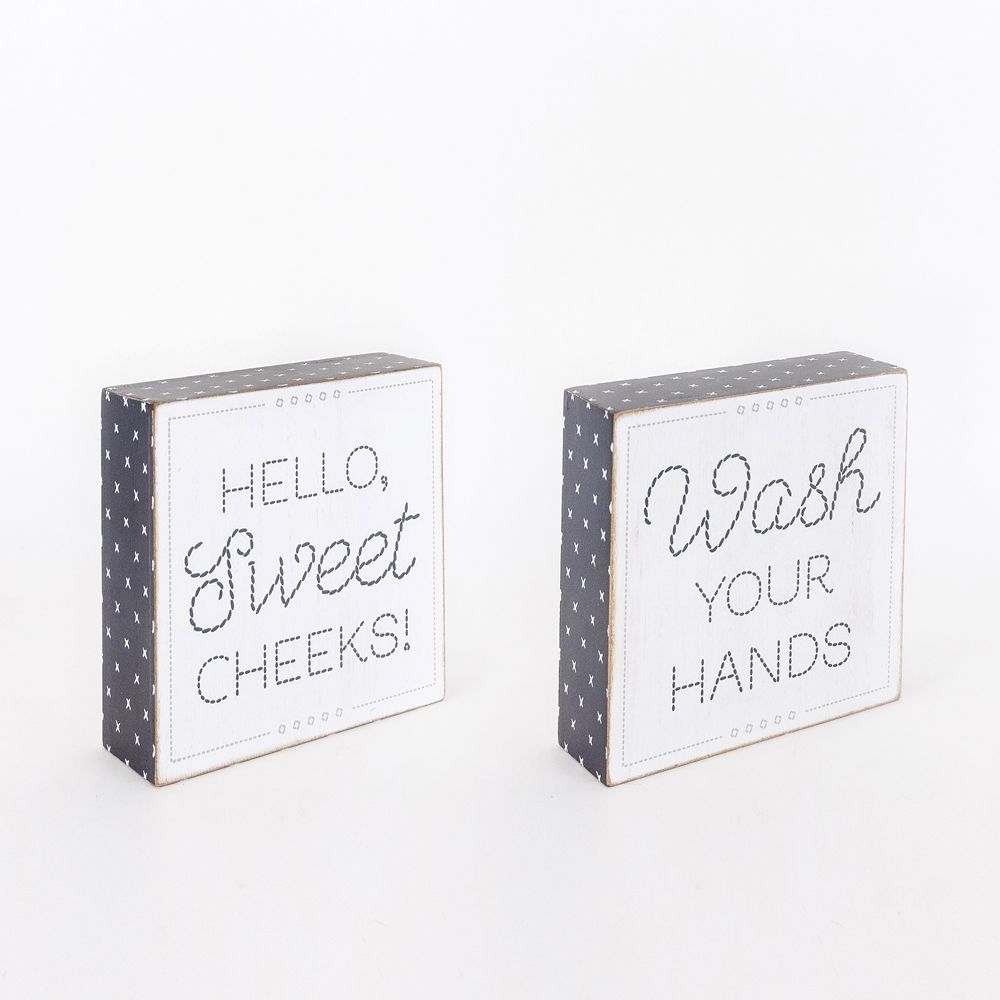 Reversible wood Brick (HELLO/HANDS) - The Nifty Decor