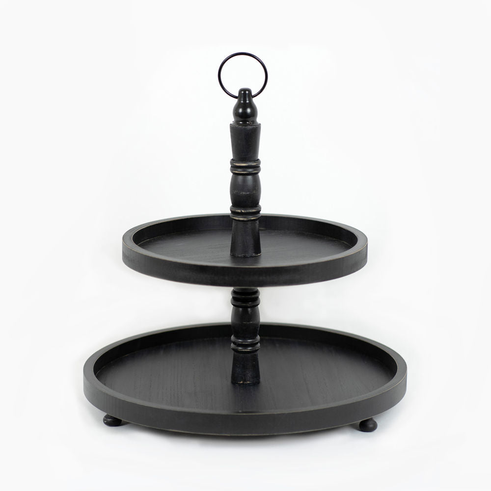 Black, two tiered wood tray - The Nifty Decor