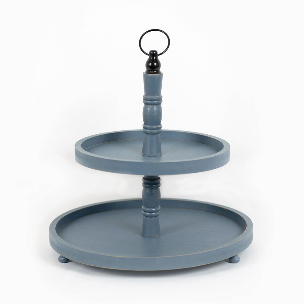 Grey, two tiered wood tray - The Nifty Decor