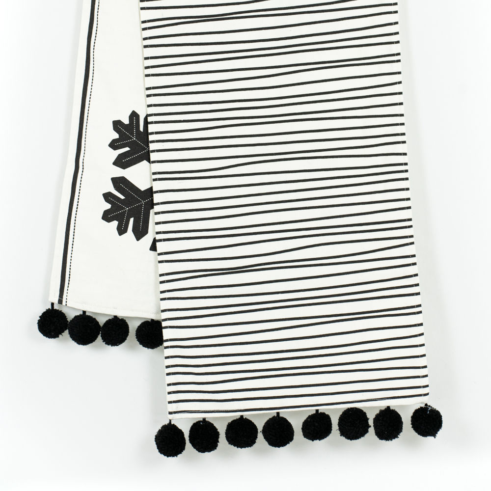 Linen reversible table runner - STRIPE- SNOWFLAKE - Bombay Mercantile