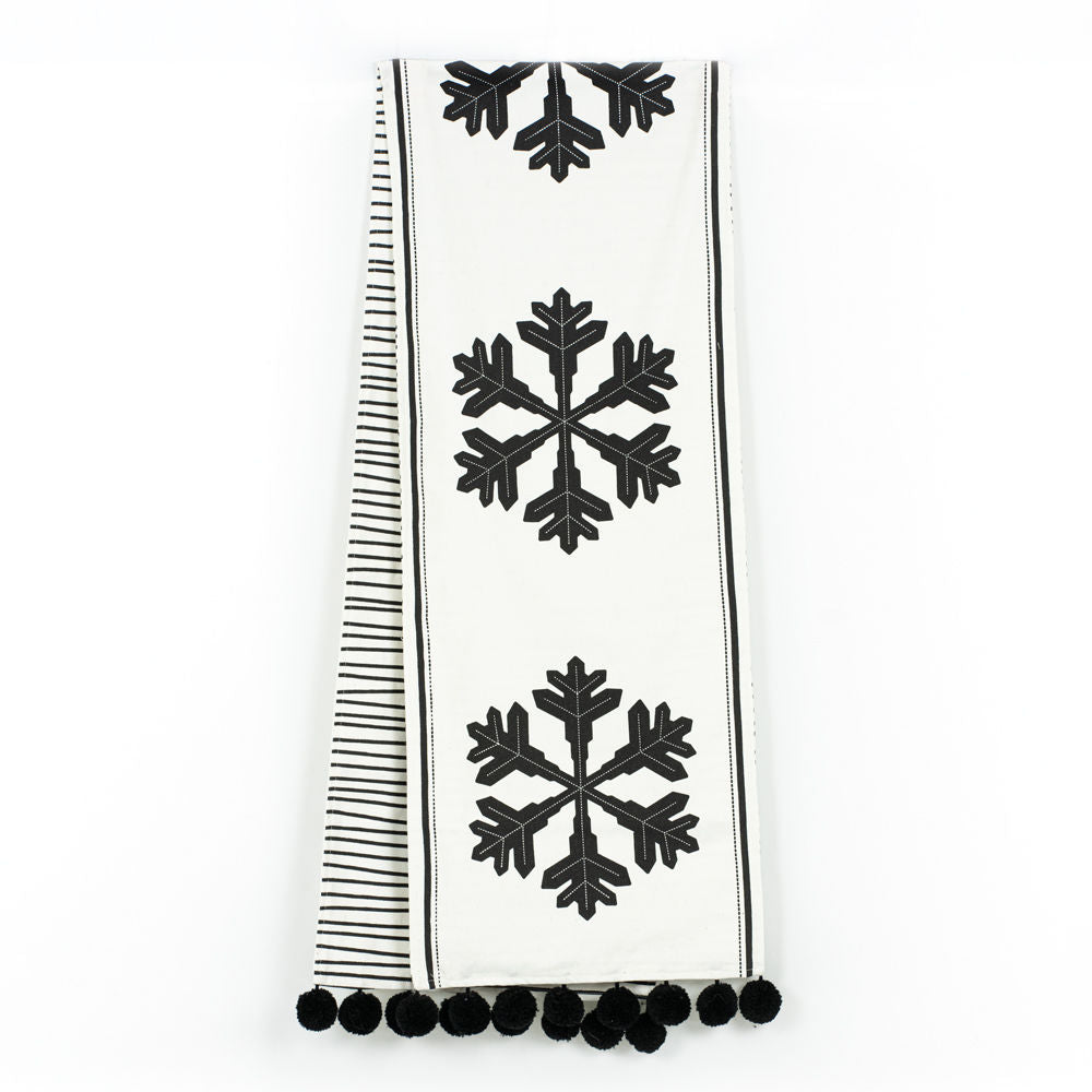 Linen reversible table runner - STRIPE- SNOWFLAKE - Bombay Mercantile