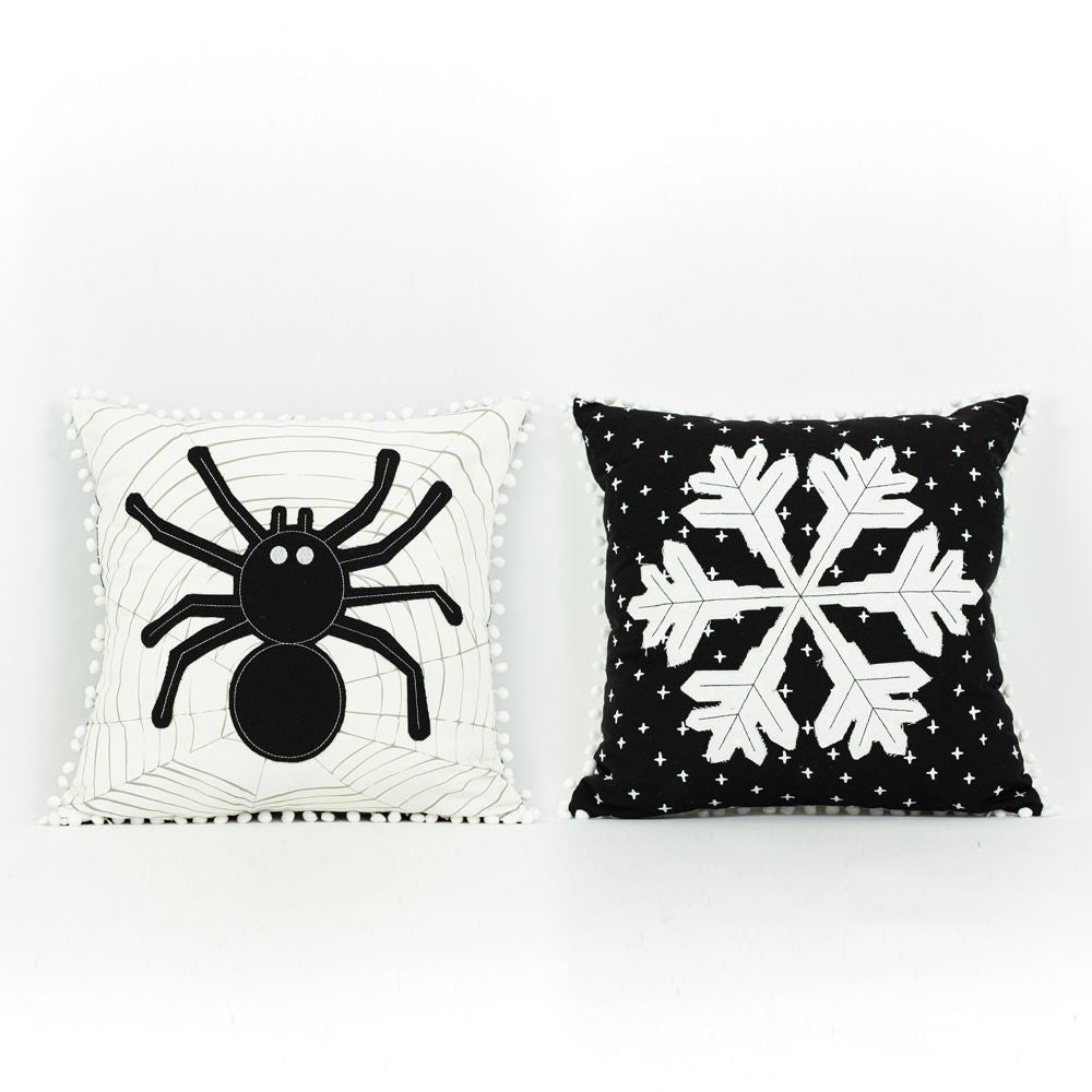 Reversible linen pillow - SPIDER - SNOWFLAKE - Bombay Mercantile