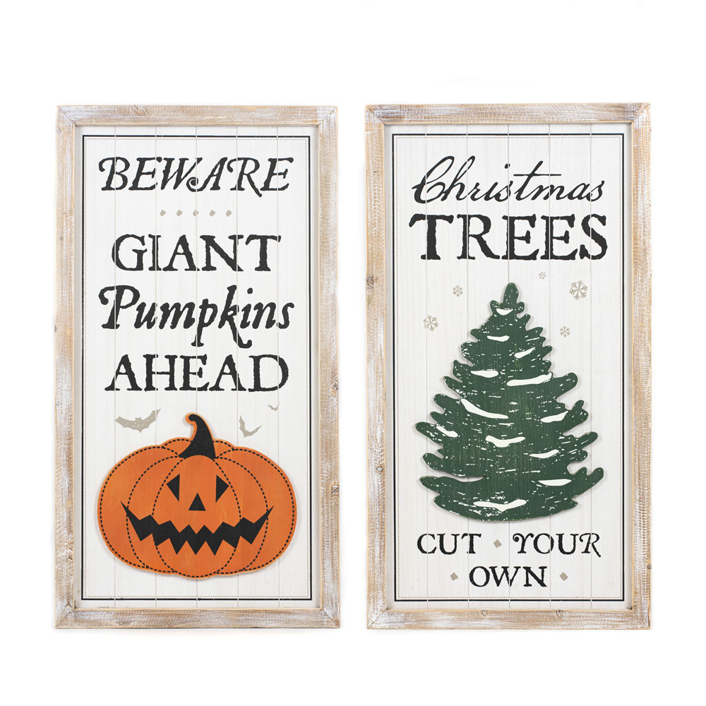 Reversible wooden frame - PUMPKINS/TREES - Bombay Mercantile