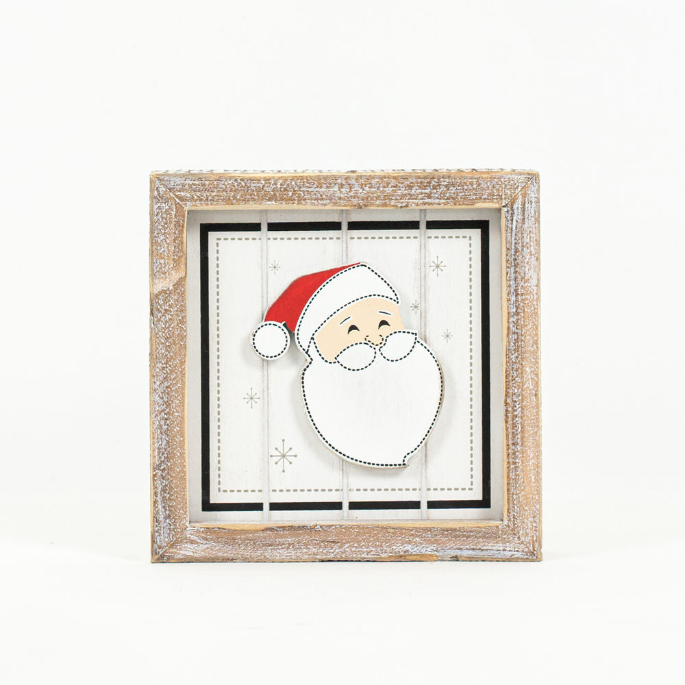 Reverse Wood framed SANTA SNOWFLAKE - Bombay Mercantile